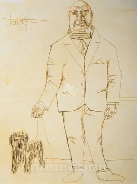 Souza, F.N. (Artist). Man With Dog, 1955 | Drawing