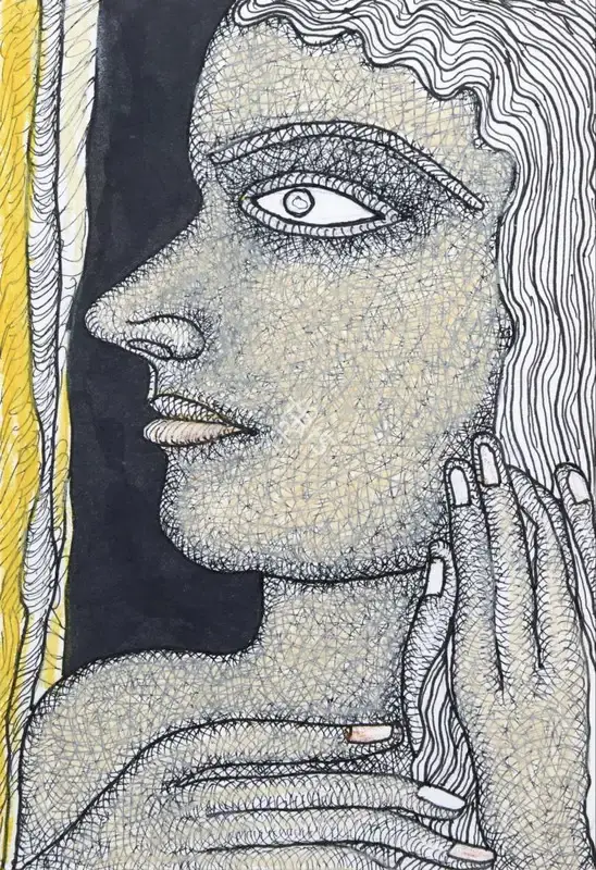 Chowdhury, Jogen (Artist). Woman Face (With Raised Hands), 2023 | Painting