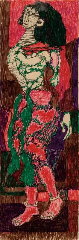 Santhanaraj, A.P. (Artist). Woman. Colour ink on paper, n.d. | Painting | FineArts | 00897273