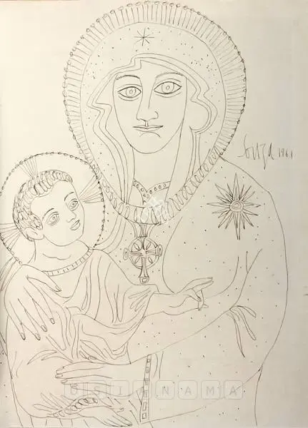 Souza, F.N. (Artist). Madonna & Child, 1961 | Drawing