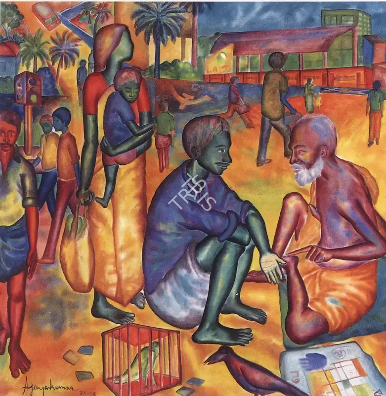 Ajaykumar (Artist). Palm Reader. Oil on canvas, 1985-1986 | Painting  | 00876868