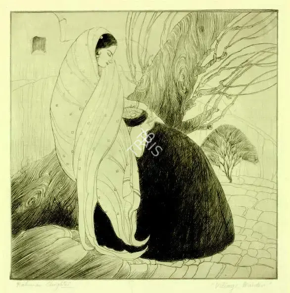 Chughtai, M.A.R. (Artist). Village Maiden, n.d. | Graphic Art