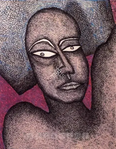 Chowdhury, Jogen (Artist). Face Of A Man On A Pillow, 2002 | Drawing