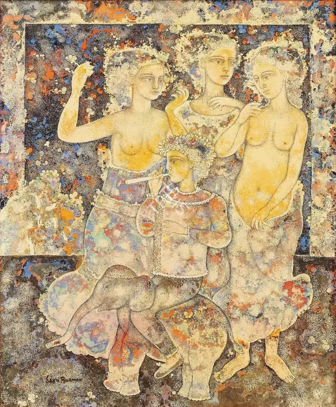 Burman, Sakti (Artist). L'arrivee du Musicien. Oil on canvas, 1985 | Painting | FineArts | 00331840
