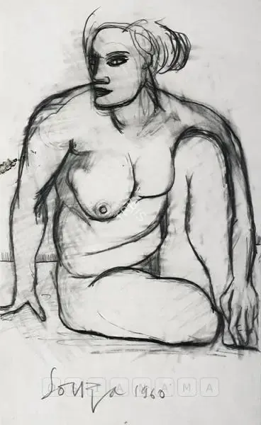 Souza, F.N. (Artist). Seated Female Nude, 1960 | Drawing