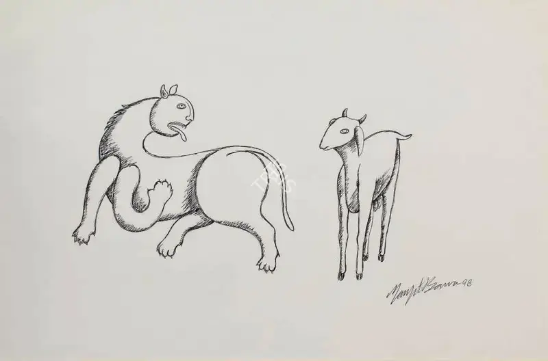 Bawa, Manjit (Artist). Untitled (Lion and Goat), 1998 | Drawing