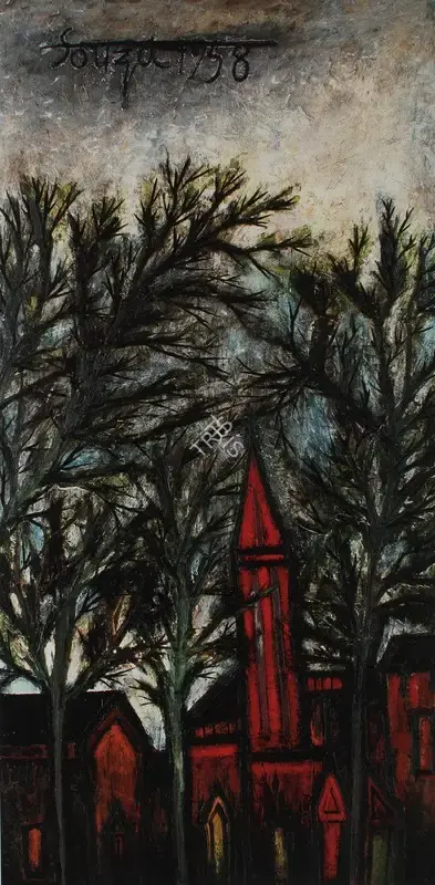 Souza, F.N. (Artist). Red Tower With Trees, 1958 | Painting