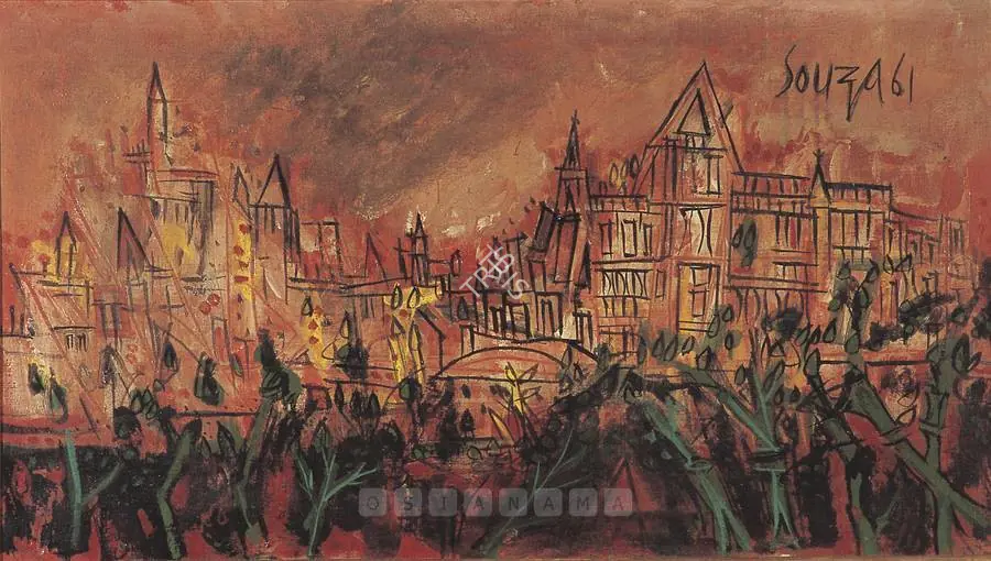 Souza, F.N. (Artist). Red Landscape (Hampstead), 1961 | Painting