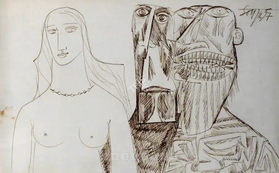 Souza, F.N. (Artist). Susannah And The Elders, 1957 | Drawing