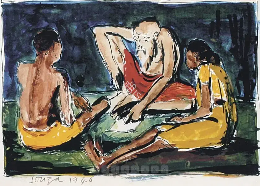 Souza, F.N. (Artist). Three Seated Figures, 1946 | Painting