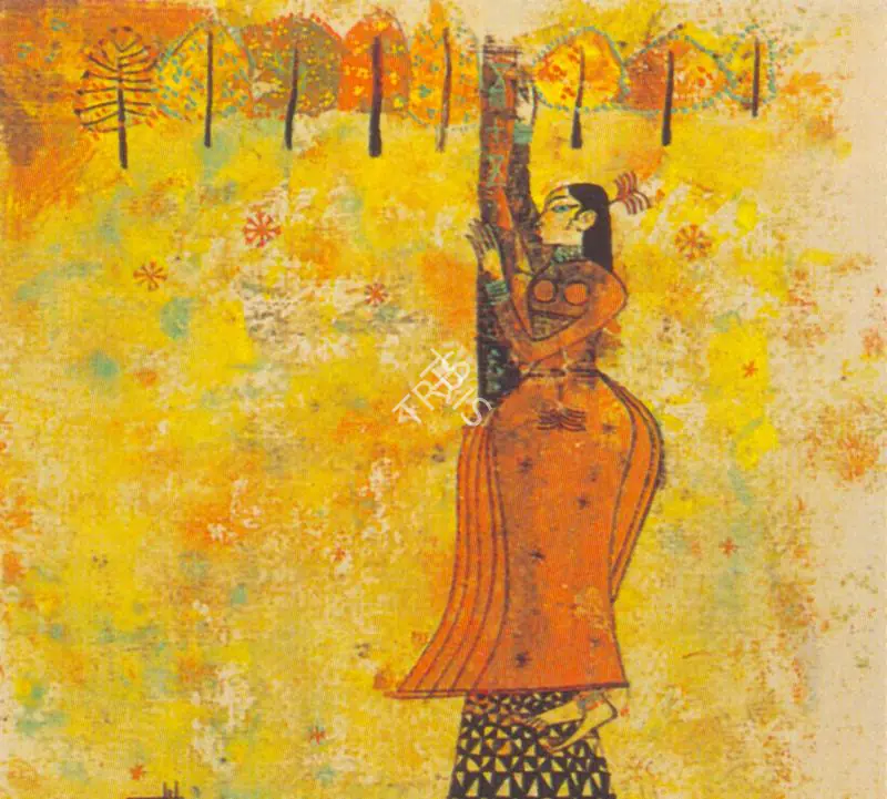 Gaitonde, V.S. (Artist). Woman Dancing. Pen and ink and gouache on card, 1953 | Painting | FineArts | 00373661