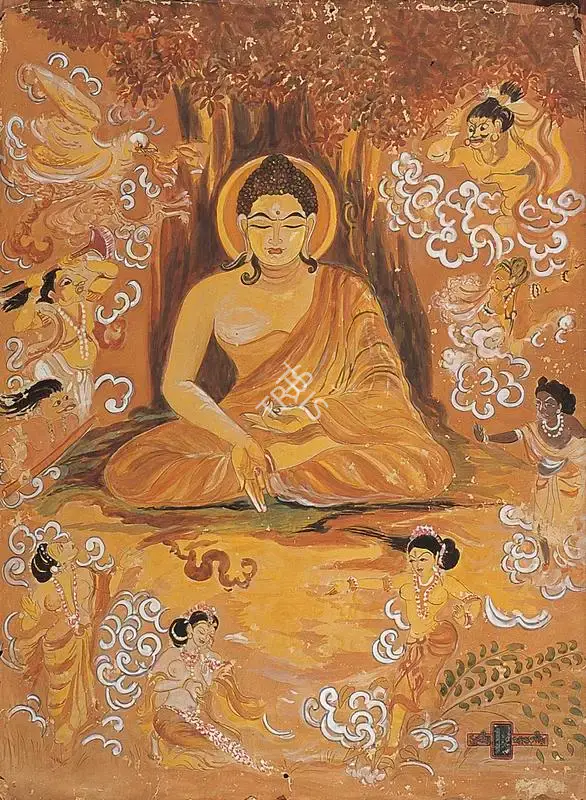 Khastgir, Sudhir (Artist). The Temptation Of Buddha. Gouache on paper, 1945 | Painting | FineArts | 00371659
