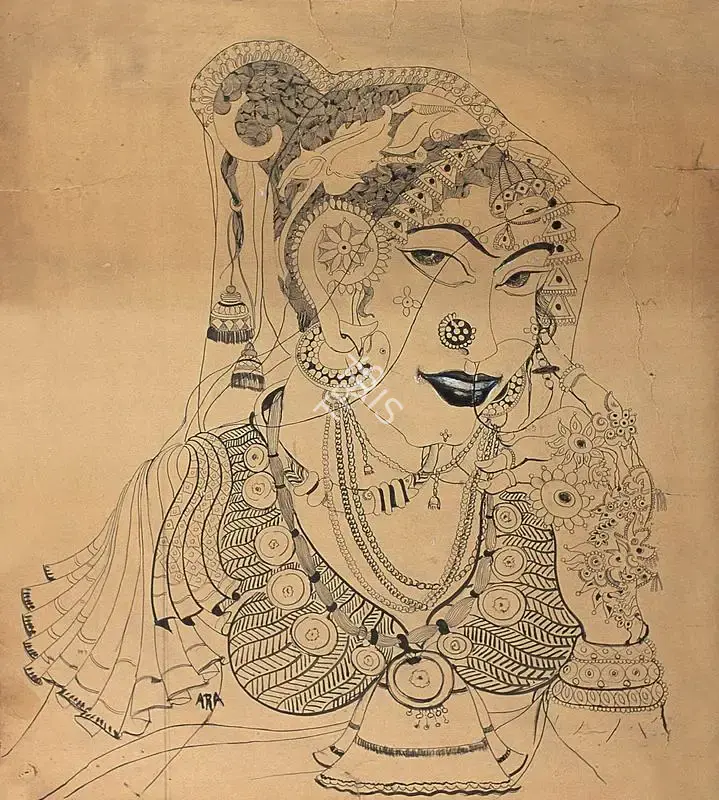 Ara, K.H. (Artist). Woman With Jewellery. Pen and ink, 1945 | Drawing | FineArts | 00371689