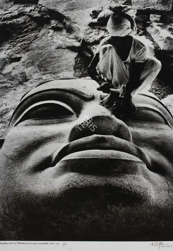 Satyan, T.S. (Artist). Sculpting statue of Gomateshwara, Karkala, Karnataka, India. Print on Hahnemuhle fine art bright White archival paper, 1972 | Print | FineArts | 00576342