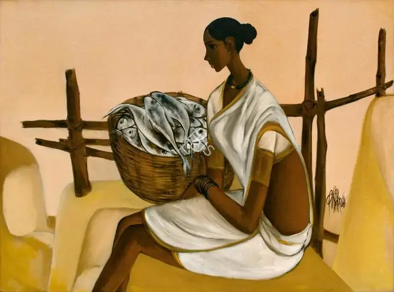 Prabha, B. (Artist). Fisherwoman, 1974 | Painting