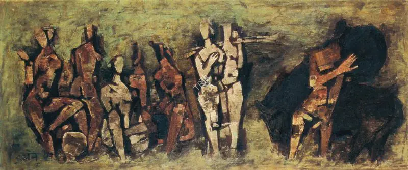 Husain, M.F. (Artist). Seven Nudes. Oil on canvas, 1961 | Painting | FineArts | 00372126