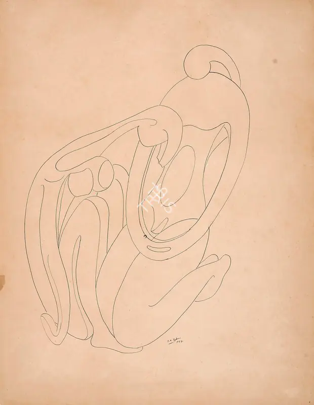 Bakre, S.K. (Artist). Untitled (Figures). Ink on paper, 1957 | Drawing | FineArts | 00363809