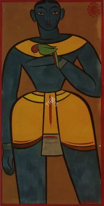 Roy, Jamini (Artist). Untitled (Blue Figure With Parrot), n.d. | Painting