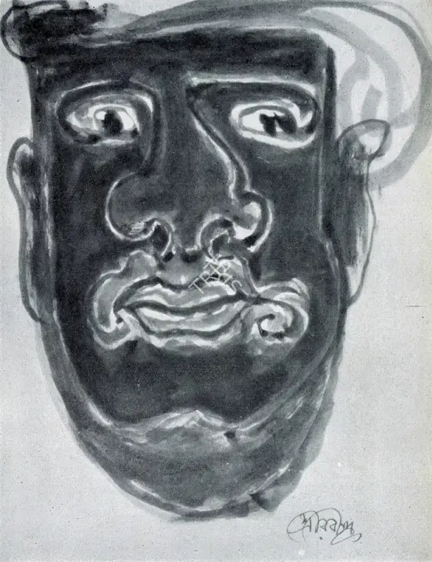 Tagore, Rabindranath (Artist). The Virulent, Frustated Man, with the Sharp Chin, is Haunted by His Grim, Angry Mate. n.d. | Marg, March 1961 | Painting | FineArts | 00674333
