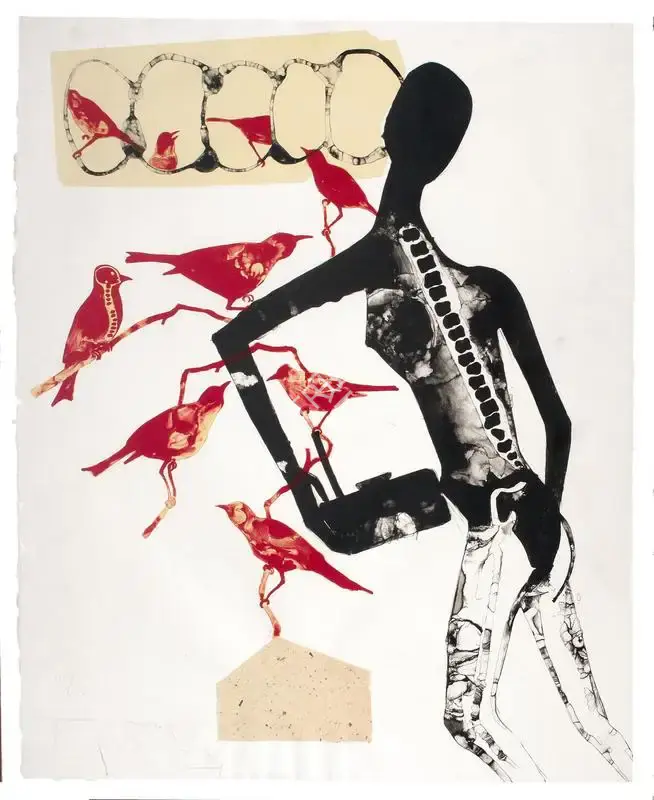 Dodiya, Atul (Artist). Sabari with Her Birds. Lithograph and chine-colle on paper, 2005 | Graphic Art | FineArts | 00338522