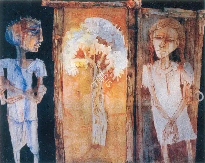 Ray, Shyamal Dutta (Artist). Boy, Girl and Tree, 1999 | Painting