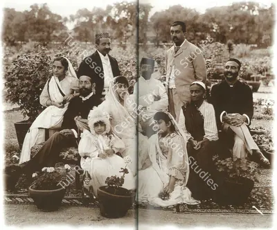 Unknown (Photographer). A family photograph of Sir Cowasjee Jehangir, his wife Dhunbai, with their two daughters at Readymoney Villa, Poona, n.d. | Contemporary Photograph