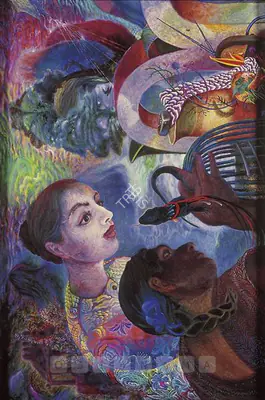 Kaleka, Ranbir (Artist). Two Women With A Lizard. Oil on canvas, 1986-2002 | Painting | FineArts | 00376625