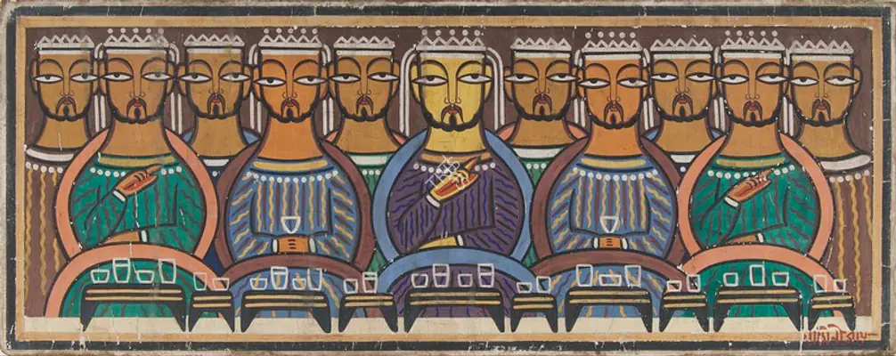 Roy, Jamini (Artist). The Last Supper. Tempera on cloth pasted on cardboard, late 1940s | Painting | FineArts | 00332044