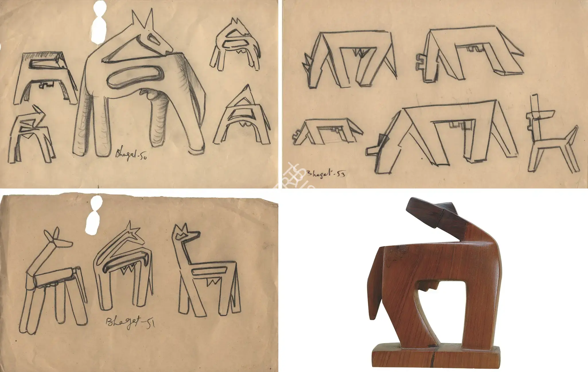Bhagat, Dhanraj (Artist). Study For The Horse Series. Charcoal on paper, 1950 | Drawing | FineArts | 0022151