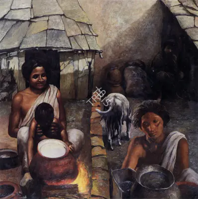 Bhattacharjee, Bikash (Artist). Two Sisters No.2. Oil on canvas, 1982 | Painting | FineArts | 00371767