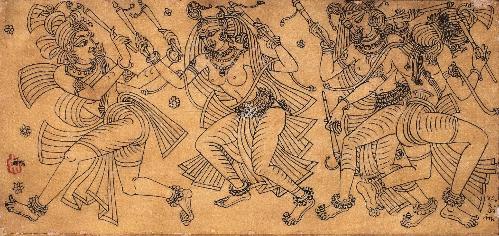 Bose, Nandalal (Artist). Dandiya Dance. Brush and ink on silk (pasted on paper), 1951 | Drawing | FineArts | 00755786