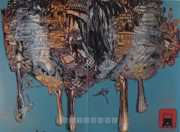 Kallat, Jitish (Artist). Rickshawpolis 9. Acrylic on canvas and two bronze sculptures, 2006 | Painting | FineArts | 00575539