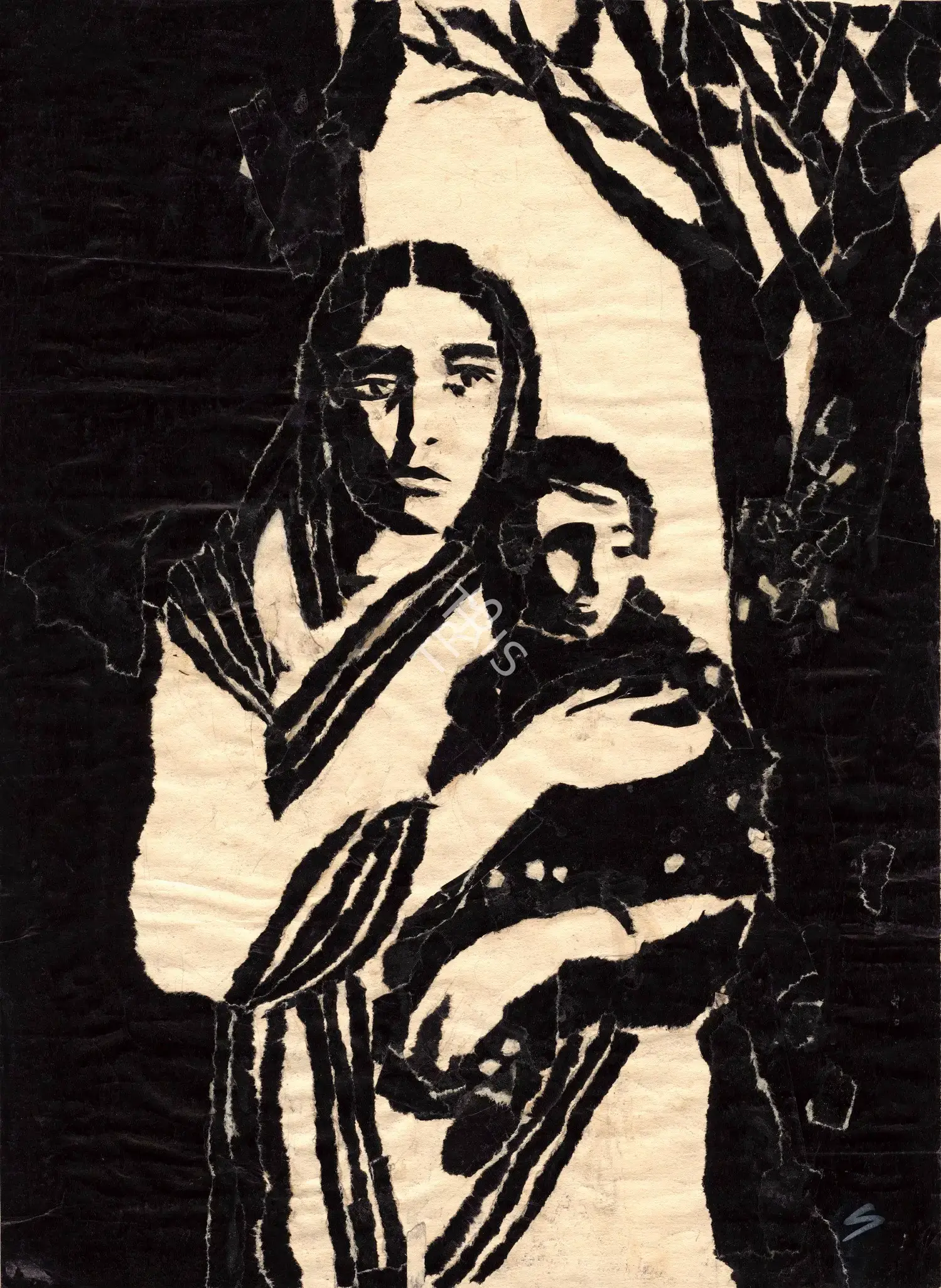 Hore, Somnath (Artist). Mother And Child. Paper Collage, 1960 | Graphic Art | FineArts | 00561047