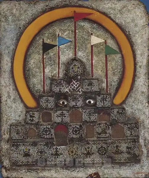 Sagara, Piraji (Artist). Stupa Of Nepal. Mixed Media on board, 1968 | Painting | FineArts | 00597741