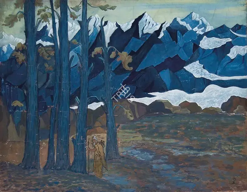 Roerich, Nicholas (Artist). Pilgrim in the Himalayas. Tempera and pastel on canvas pasted on board, Mid 1930s | Painting | FineArts | 00595374