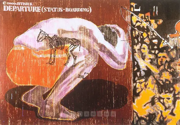 Kallat, Jitish (Artist). Departure (Status - Boarding). Mixed media on canvas, 2000 | Painting | FineArts | 00597740