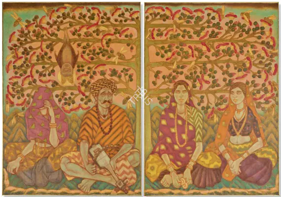 Ramachandran, A. (Artist). Visions of Ramdev, Song of the Shimbul Tree. Oil on canvas, 2001 | Painting  | 00868731