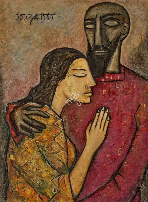 Souza, F.N. (Artist). The Lovers. Oil on board heightened with gold, 1960 | Painting | FineArts | 00363073
