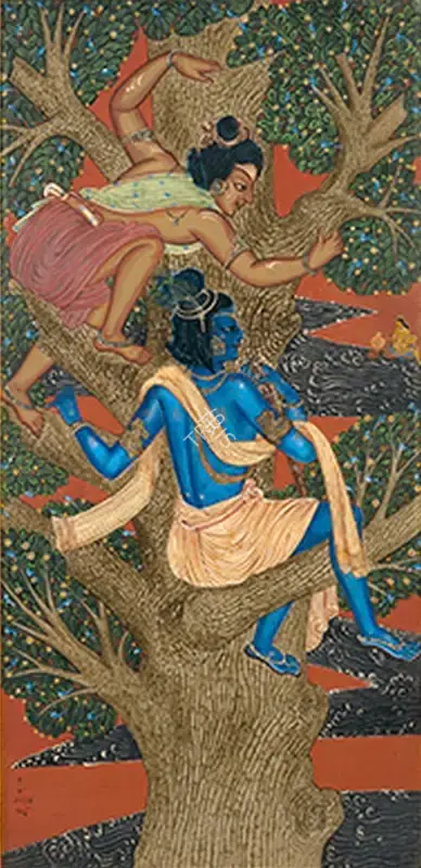 Bose, Nandalal (Artist). Krishna and Subal First Meeting Radha. Tempera on wooden panel, 1945 | Painting | FineArts | 00331653
