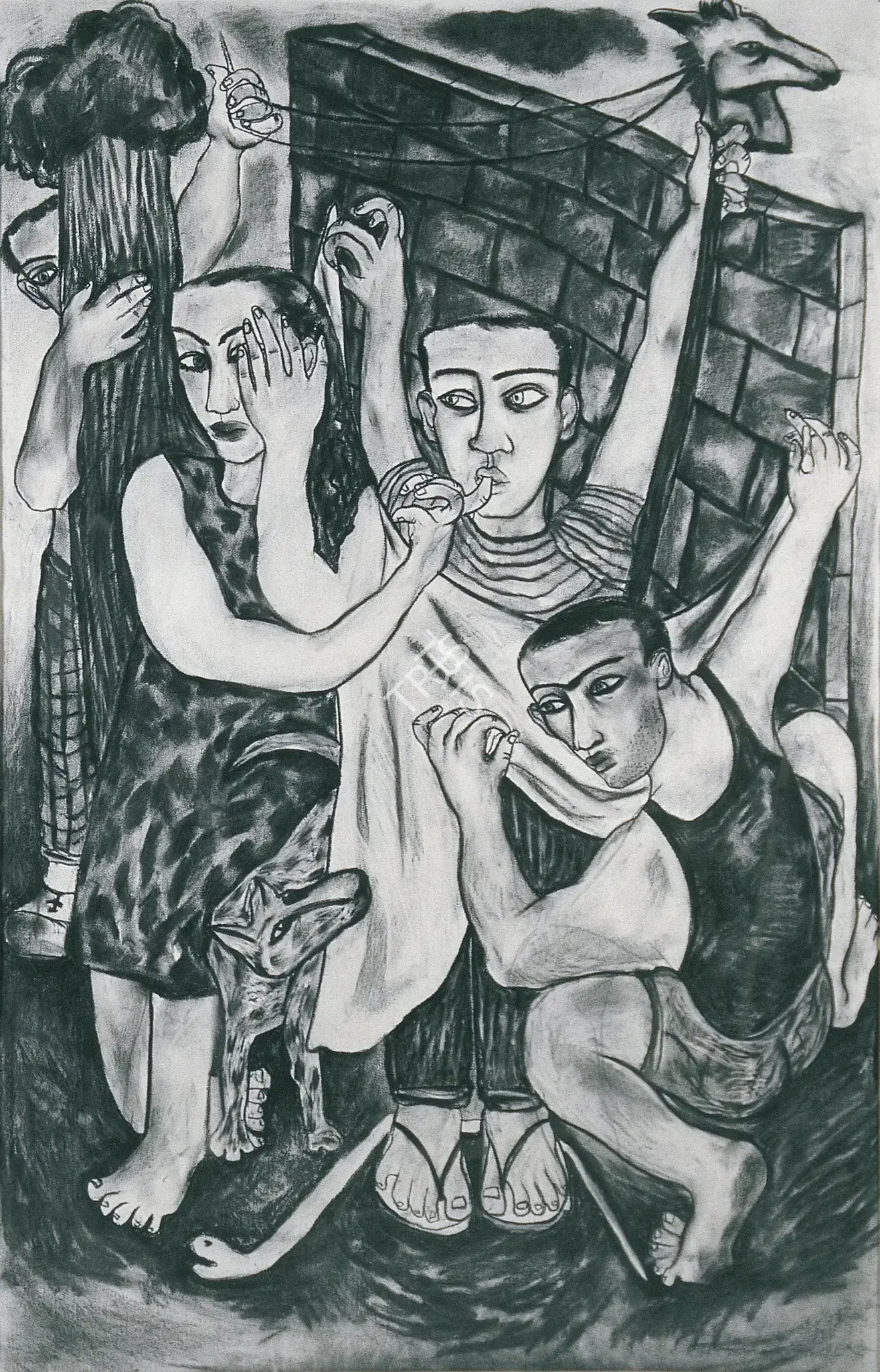 Rodwittiya, Rekha (Artist). Theatre Of Puppets. Charcoal on paper, 1990 | Drawing | FineArts | 0022655