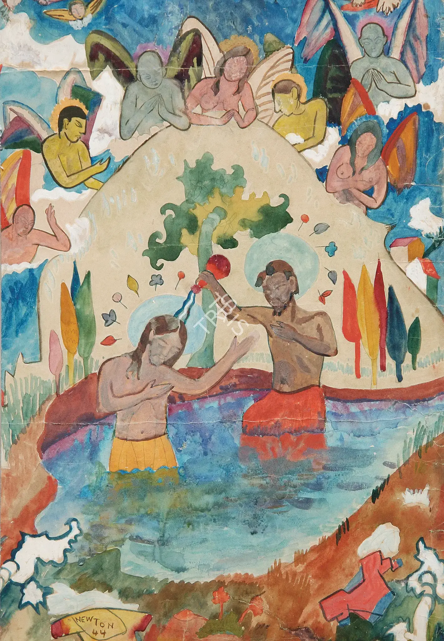 Souza, F.N. (Artist). Baptism Of St. John. Opaque watercolour on paper, 1944 | Painting | FineArts | 0022572
