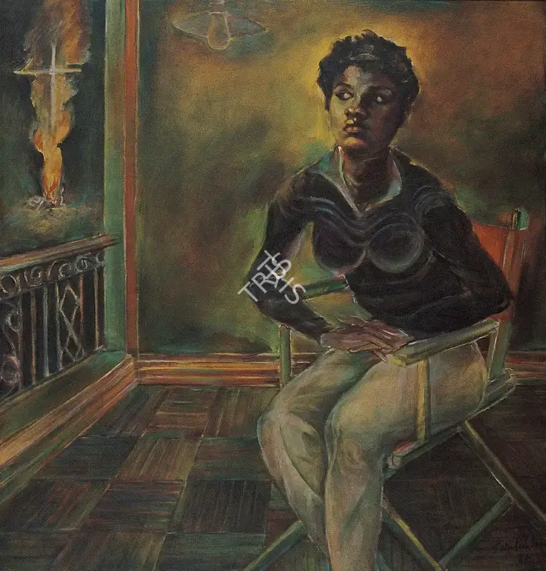 Sen, Paritosh (Artist). Isabelle In Black Dress. Acrylic on canvas, 1982 | Painting  | 00879852