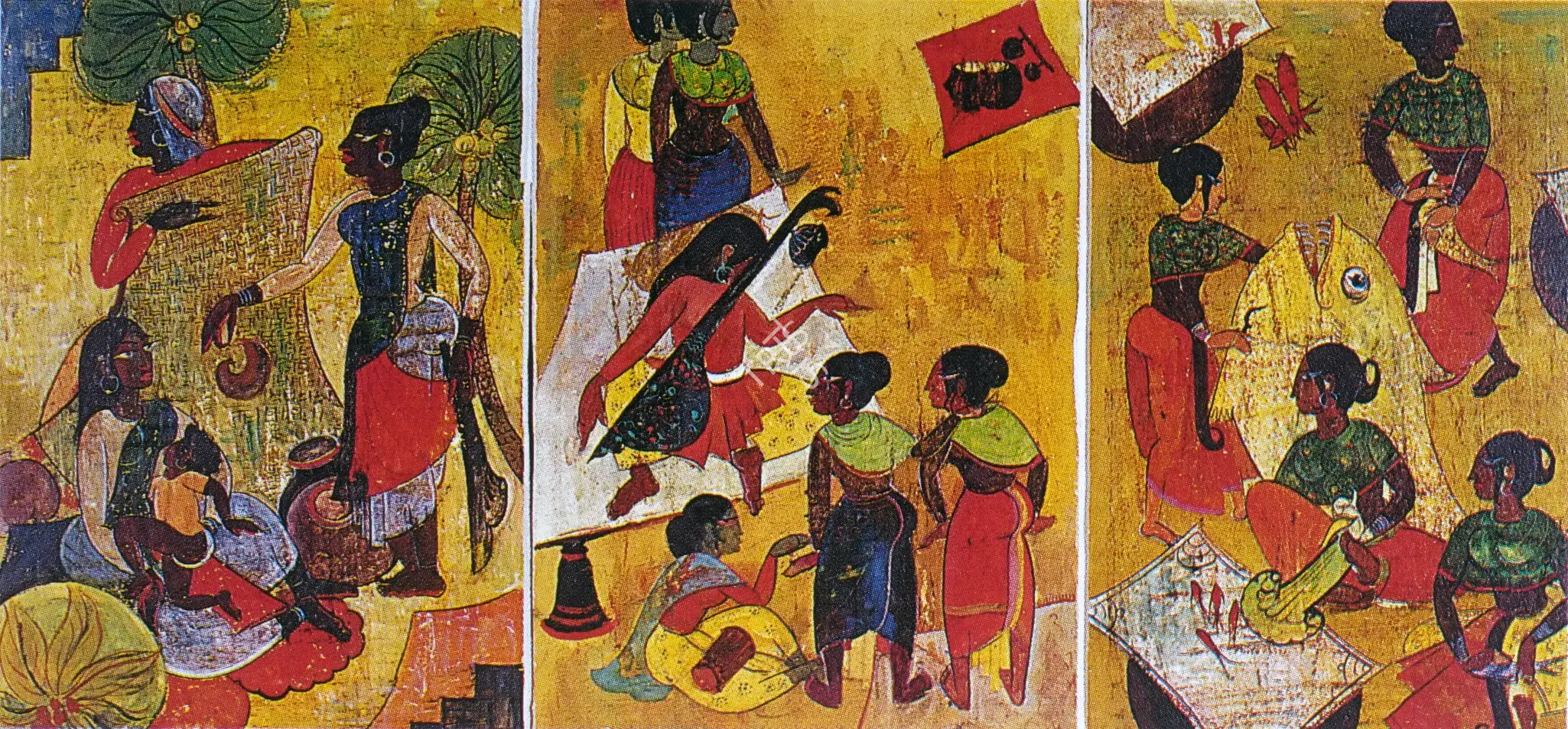 Samant, Mohan (Artist). Market Scene. Watercolour on paper, 1949 | Painting | FineArts | 00375767