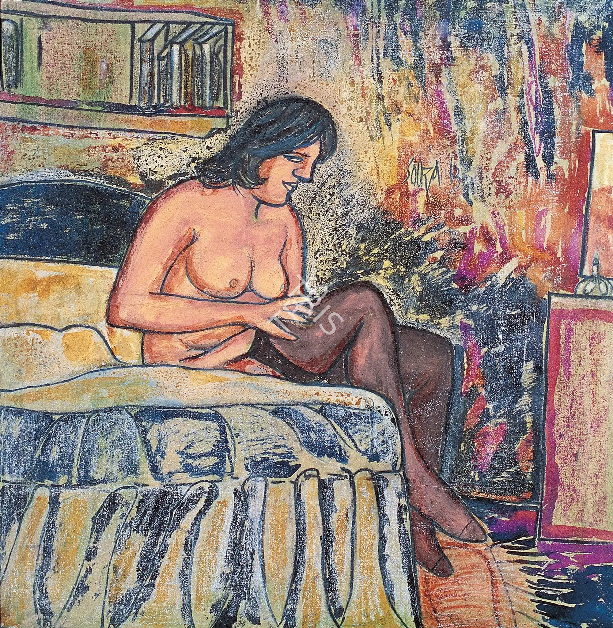 Souza, F.N. (Artist). Woman on Bed. Oil on canvas, 1963 | Painting | FineArts | 00375769