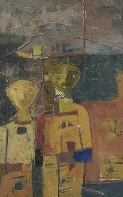 Ramkumar (Artist). Untitled (Two Figures). Oil on canvas, 1960 | Painting | FineArts | 00354964