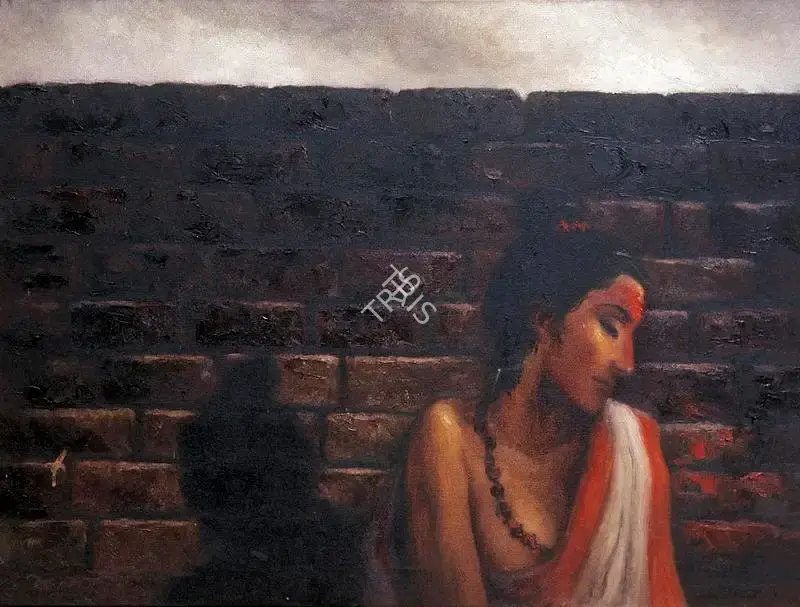 Bhattacharjee, Bikash (Artist). Woman Against Wall. Oil on canvas, 1990 | Painting | FineArts | 00371617