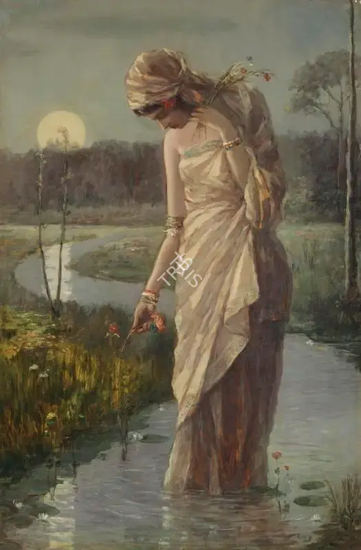 Mazumdar, Hemendranath (Artist). Untitled (Woman in Moonlight). Oil on canvas, c.1930s | Painting | FineArts | 00337614