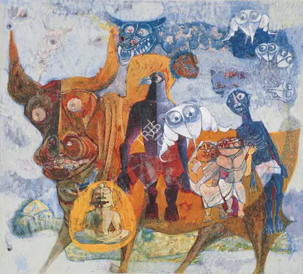 Ali, J. Sultan (Artist). Niryata (Domination) -Pramannu Darshan Series. Gouache and pen and ink on paper, 1983 | Painting | FineArts | 0023379