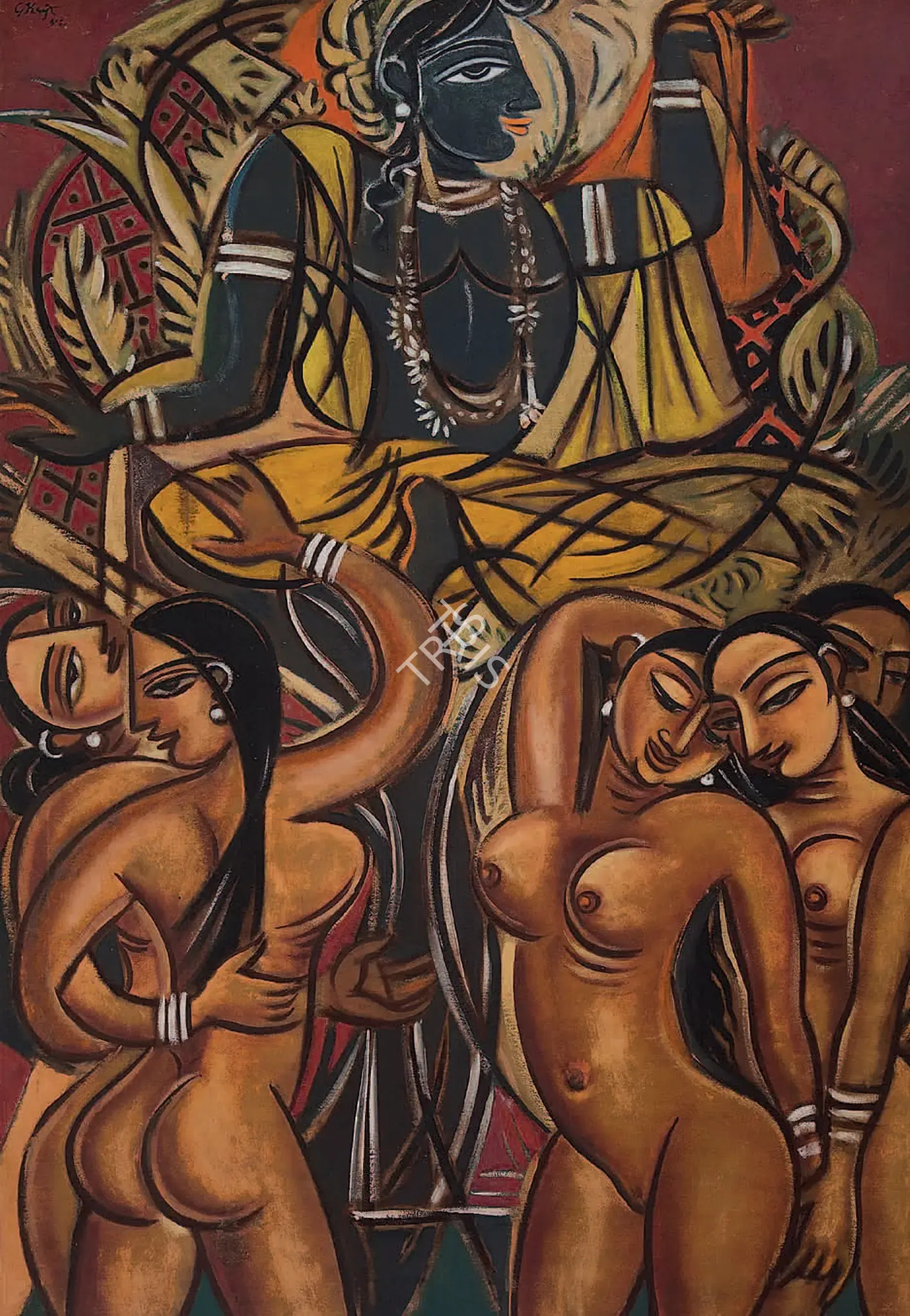 Keyt, George (Artist). Gopika Vastra Paharana. Oil on canvas, 1952 | Painting | FineArts | 00645552