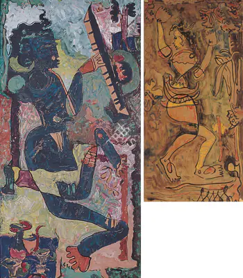 Samant, Mohan (Artist). Woman With Sitar (Double-Sided Painting). Opaque watercolour on paper, c.1954 | Painting | FineArts | 0022585